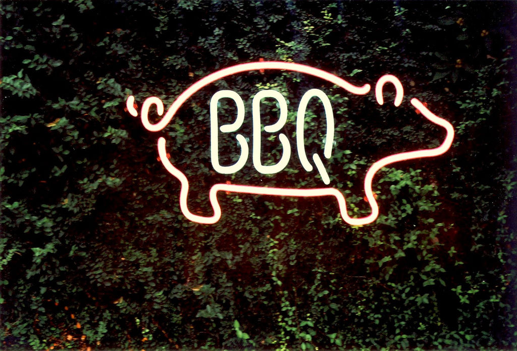 Bbq catering neon logo. 
