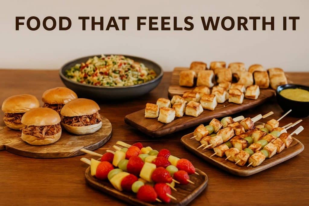 Rustic buffet-style catering layout with grazing boards and seasonal bites, ideal for birthday parties in Liverpool on a budget.