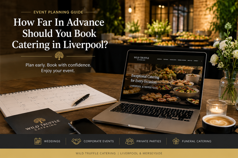 Event planner discussing catering arrangements with guests at a Liverpool event venue.
