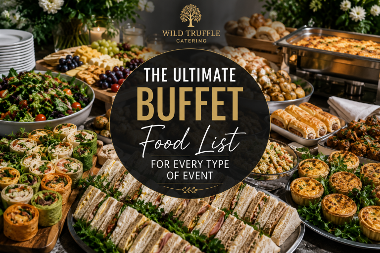 Selection of hot and cold buffet foods displayed for a catered event in Liverpool.